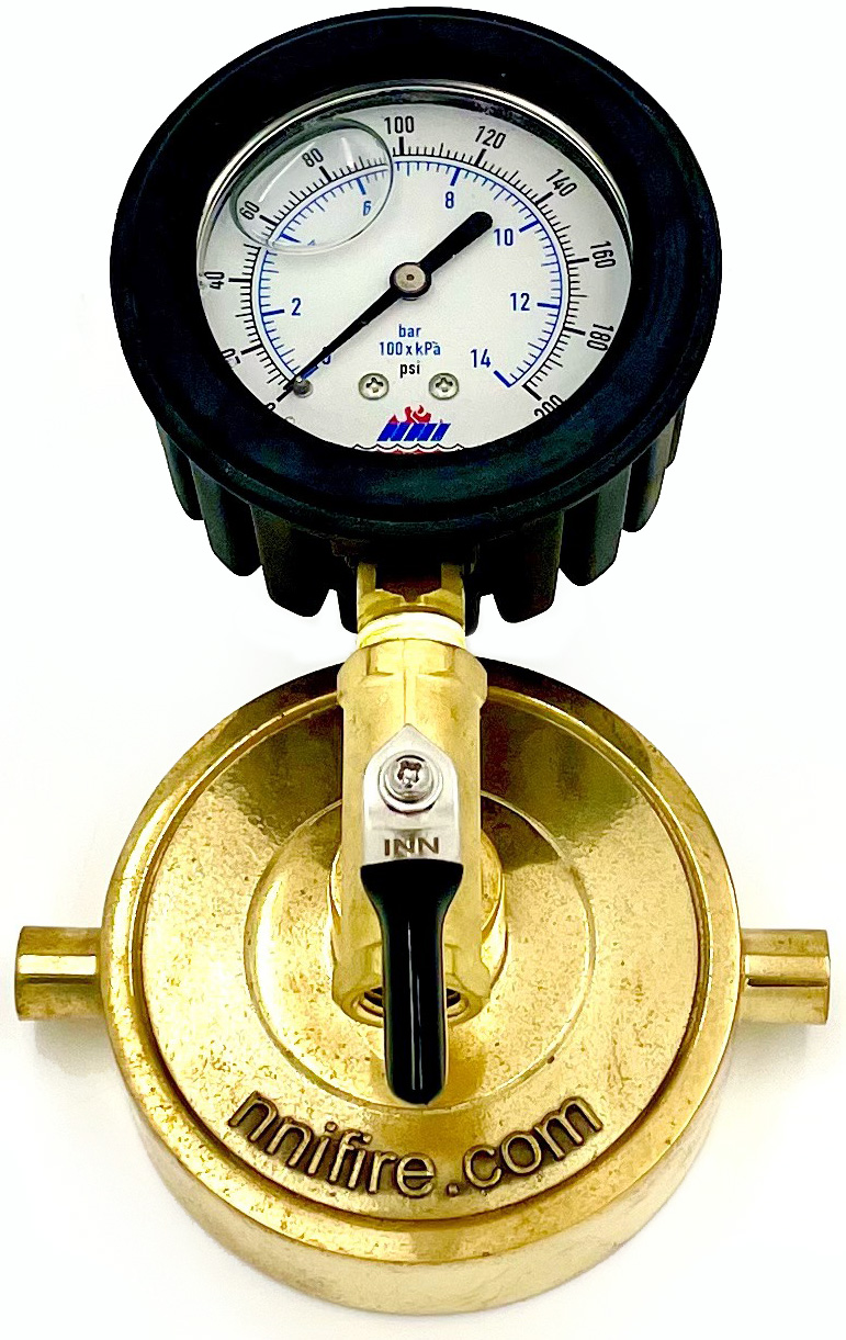 thumbnail interactive-video image 1 of Hydro-Hitch BCGK-200-C 2-1/2 NST Fire Hydrant Pressure Gauge With 3-Way Bleeder Valve - 200 PSI, USA Made 1 of 5